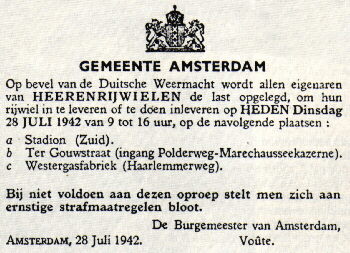 vordering van rijwielen, Amsterdam 1942